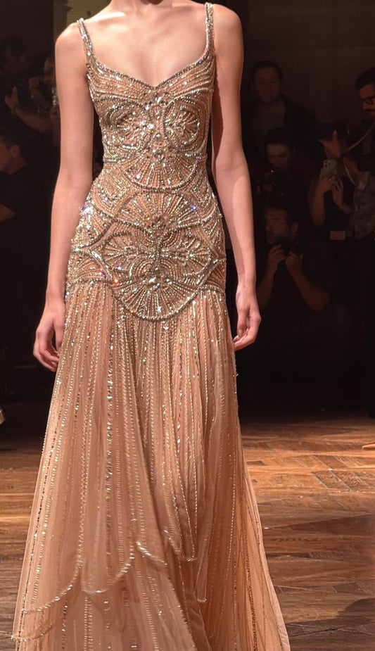 Stunning Mermaid Spaghetti Strap Exquisite Beaded Tulle Prom Dress Wedding Guest Dress SH4423