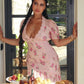 Cute A Line V Neck Print Flower Pink Lace Satin  Prom Dress Evening Dress SH2345