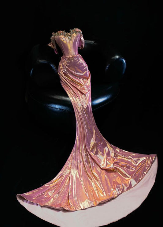Gorgeous Mermaid Off the Shoulder Flower Satin Long Prom Dress Evening Dress SH3241