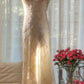 Elegant Sheath Halter Beaded Ivory Chiffon Open Back Party Dress Evening Dress SH2959