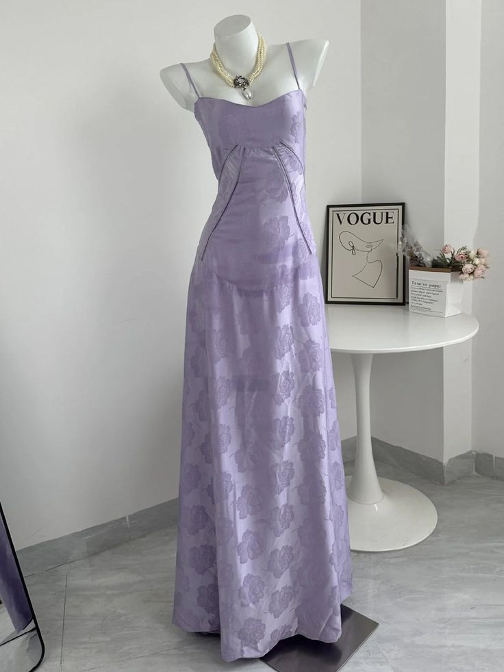 Lavender A Line Spaghetti Straps Satin Long Prom Dress Evening Dress SH1816