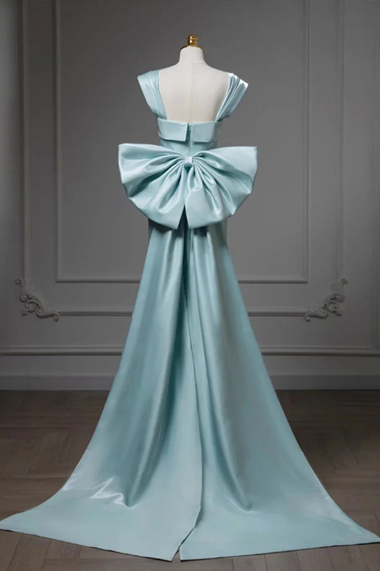 Elegant Mermaid Bow Satin Long Evening Dress Prom Dress SH1598