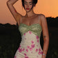 Pink Print Floral Sheath Straps Satin Prom Dress Evening Dress SH5765