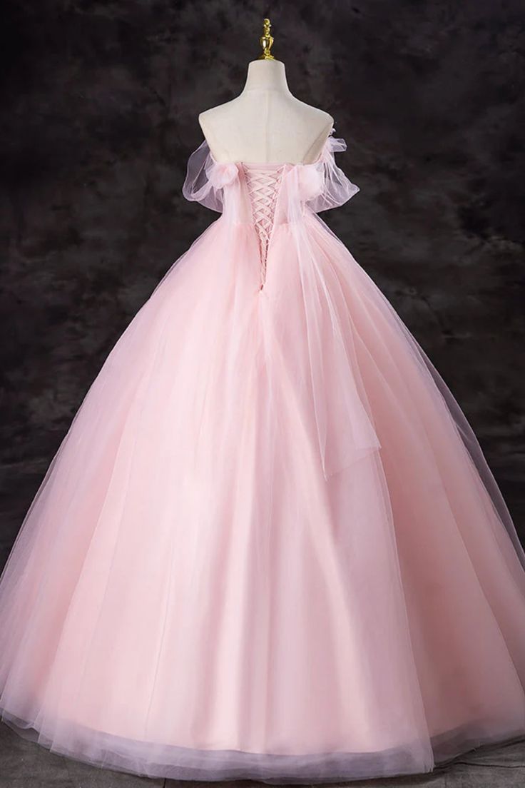 Gorgeous Strapless Pink Tulle Long Prom Dresses Evening Dresses SH1769