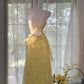 Gorgeous Yellow Spaghetti Strap A Line Chiffon Beaded Long Prom Dress SH2901