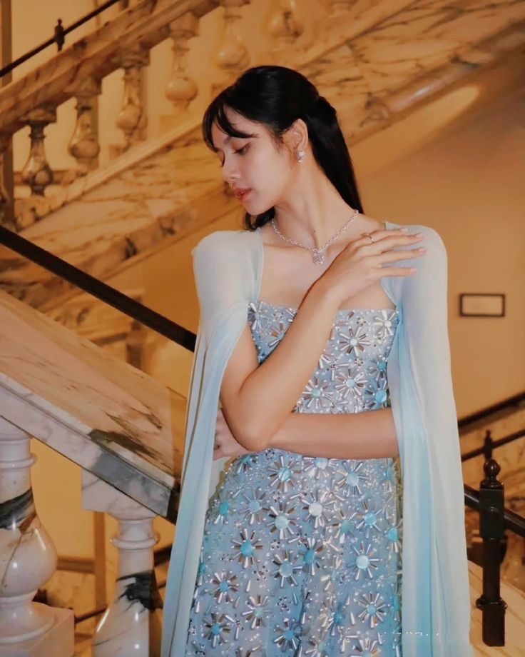 Romantic A Line Beaded Blue Chiffon Prom Dress Party Dress SH3294