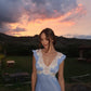 Romantic Blue A Line V Neck Lace Satin Long Prom Dress Evening Dress SH8121