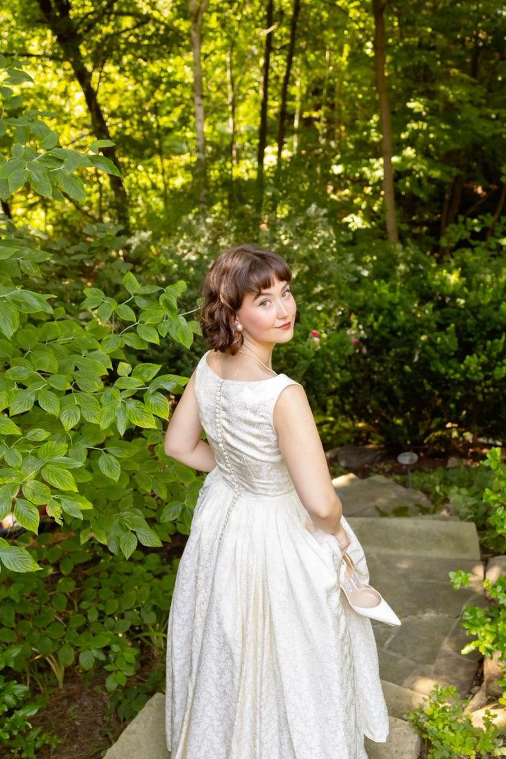 Vintage A Line Strap Ivory Print Satin Long Prom Dress Wedding Dress SH8242