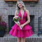 Blue A Line Halter Lace Layered Tulle Short Homecoming Dress Outfits SH6245