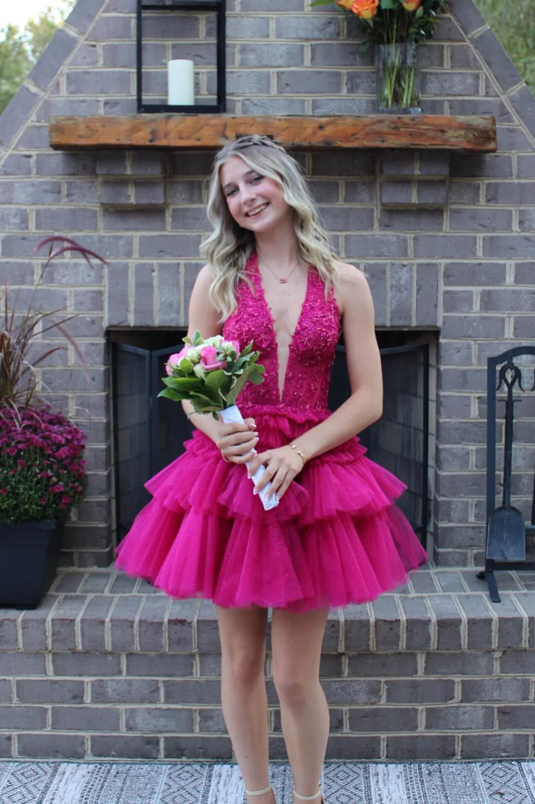 Blue A Line Halter Lace Layered Tulle Short Homecoming Dress Outfits SH6245