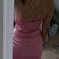 Pink Sheath Spaghetti Strap Ruffle Satin Short Prom Dress Homecoming Dress SH8625