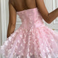 3D Butterfly A Line Strapless Pink Tulle Short Prom Dress Homecoming Dress SH8635