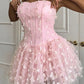 3D Butterfly A Line Strapless Pink Tulle Short Prom Dress Homecoming Dress SH8635