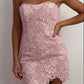 Pink Sheath Sweetheart Neck Lace Short Prom Dress Homecoming Dress SH8611
