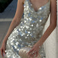 Shiny Silver Spaghetti Strap Sequin Short Prom Dress Homecoming Dress SH8605