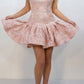 Light Pink A Line Halter Beaded Print Satin Short Prom Dress Homecoming Dress SH8608