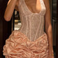 Pink Sheath Halter Corset Lace Satin Backless Short Prom Dress Homecoming Dress SH8630