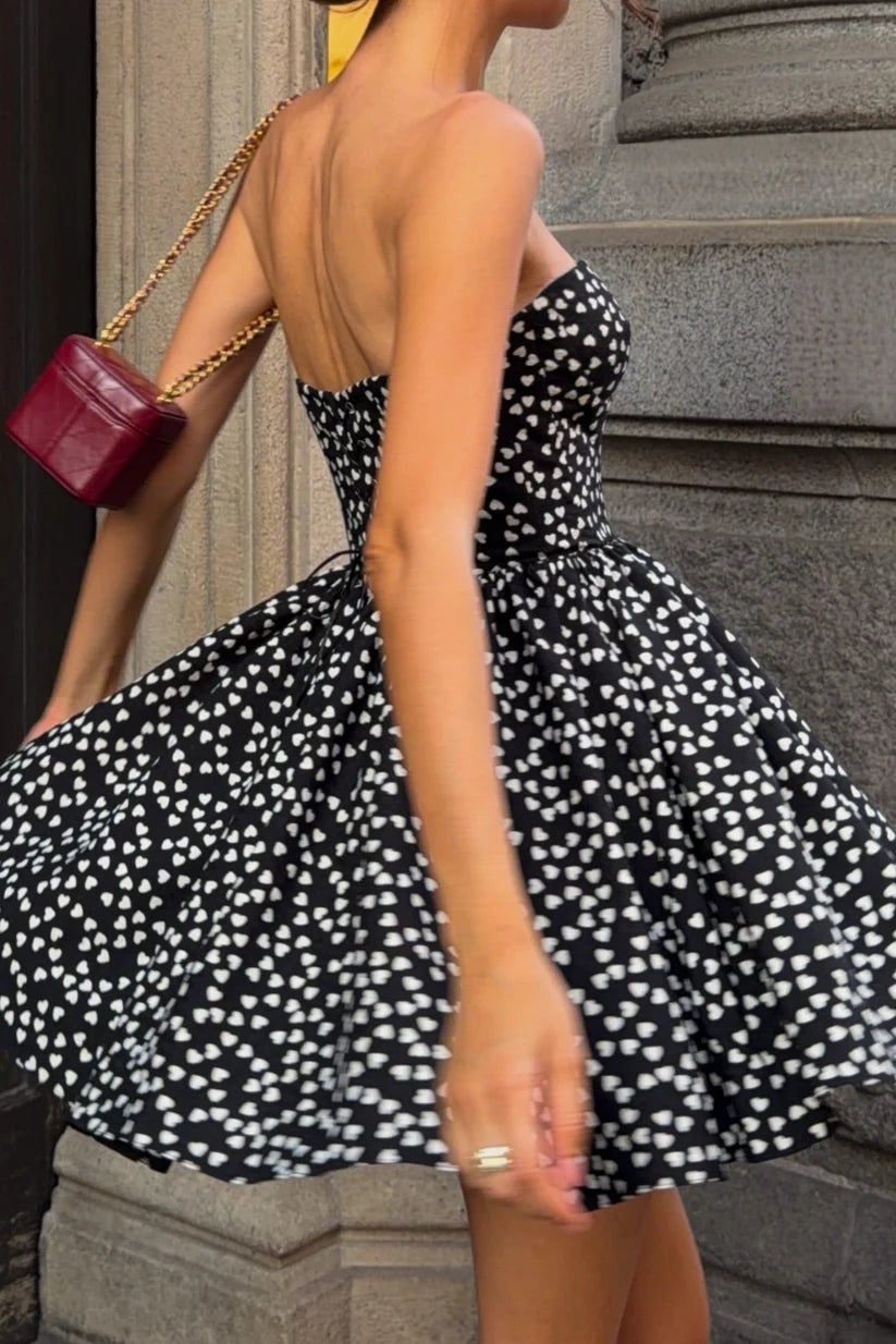 Cute Black-white A Line Sweetheart Neck Satin Short Prom Dress Homecoming Dress SH8633