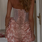 Pink Sheath Halter Corset Lace Satin Backless Short Prom Dress Homecoming Dress SH8630