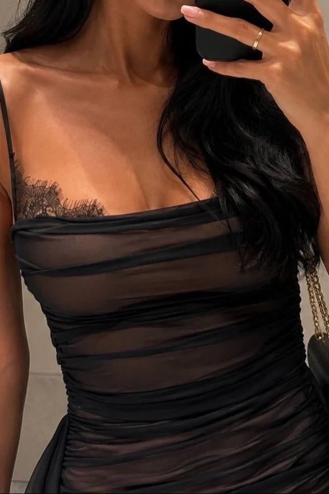Sexy Black Sheath Spaghetti Strap Tulle Short Prom Dress Homecoming Dress SH8606