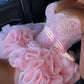Sweety Pink A Line Strapless Beaded Lace Tulle Short Prom Dress Homecoming Dress SH8631