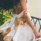 Ethereal A Line Off the Shoulder Print Ruffle Chiffon Short Prom Dress Homecoming Dress SH8617