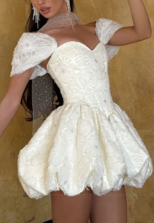 3D Floral Off-the-Shoulder Bubble Skirt Mini Dress Homecoming Dress SH7739