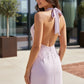 Lilac Halter Lace Illusion Satin Mini Bodycon Dress Homecoming Dress SH7760