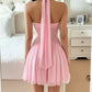 Pink A Line Strapless Sweetheart Pleated Fit and Flare Mini Dress Homecoming Dress SH7755