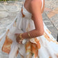 Ethereal A Line Off the Shoulder Print Ruffle Chiffon Short Prom Dress Homecoming Dress SH8617