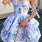 Purple A Line Spaghetti Strap Layered Print Satin Short Prom Dress Homecoming Dress SH8620