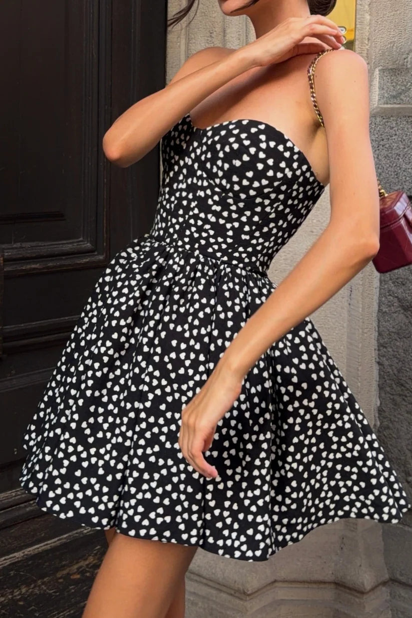 Cute Black-white A Line Sweetheart Neck Satin Short Prom Dress Homecoming Dress SH8633