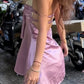 Purple A Line Spaghetti Strap Lace Satin Backless Short Prom Dress Homecoming Dress SH8588