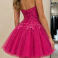 Hot Pink A Line Halter Beaded Sequin Tulle Short Prom Dress Homecoming Dress SH8594