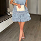 Unique Grey A Line Halter Layered Satin Short Prom Dress Homecoming Dress SH8610