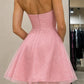 Pink A Line Halter Exquisite Appliques Tulle Short Prom Dress Homecoming Dress SH8593