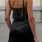 Black A Line Spaghetti Strap Lace Satin Short Prom Dress Homecoming Dress SH8614