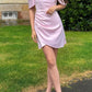 Pink A Line Off the Shoulder Satin Short Prom Dress Homecoming Dress SH8616
