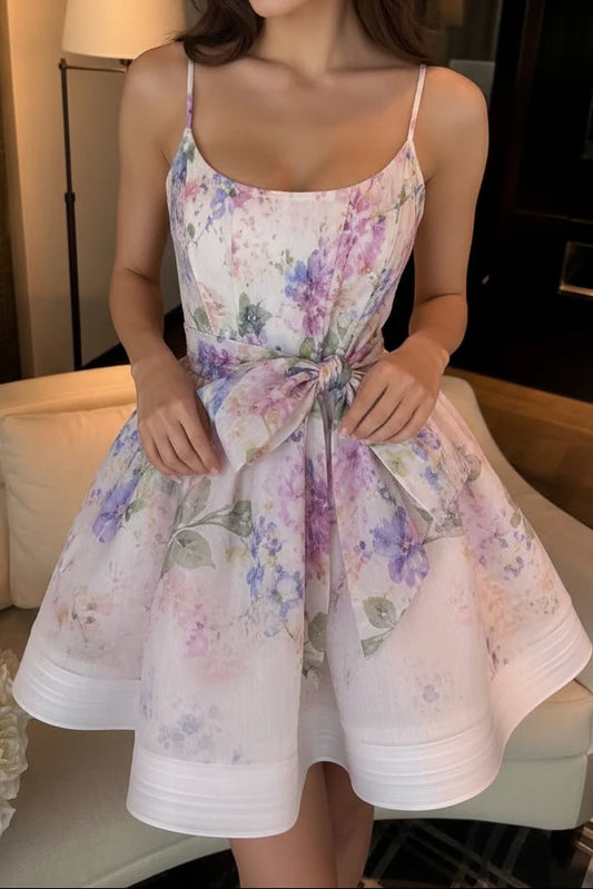 Romantic A Line Spaghetti Strap Print Tulle Short Prom Dress Homecoming Dress SH8627
