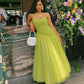 Cute A Line Spaghetti Strap Green Pleated Tulle Party Dress Evening Dress SH2878