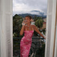 Pink Print Sheath Spaghetti Strap Satin Long Prom Dress Evening Dress SH7592