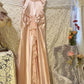 Sweet Pink 3D Rose A Line V Neck Satin Long Prom Dress Date Dress SH3931