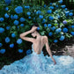 Blue A Line Spaghetti Strap Paper Cut Hollow Satin Open Back Long Party Dress Evening Dress SH2858