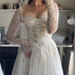 Elegant Ball Gown Long Sleeve Corset White Lace Long Wedding Dress SH7072