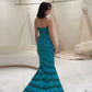 Gorgeous Sheath Strapless Bead Sequin Green Satin Long Sweep Party Dress with Slit SH2713