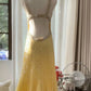 Yellow A Line Strap Beaded Sequin Chiffon Open Back Prom Dress Evening Dress SH2534