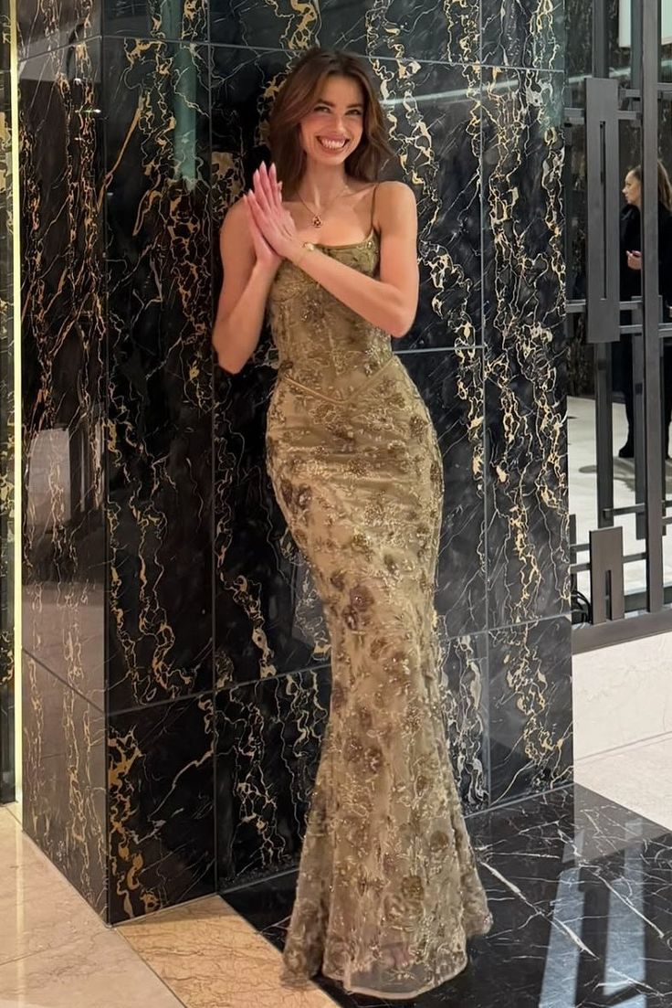 Gorgeous Mermaid Spaghetti Straps Floral Olive Green Tulle Prom Dress SH5148