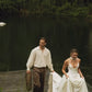 Simple Retro A Line Spaghetti Strap Satin Long Wedding Dress SH5951