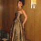 Elegant A Line Sweetheart Neck Print Floral Satin Long Prom Dress Evening Dress SH5326