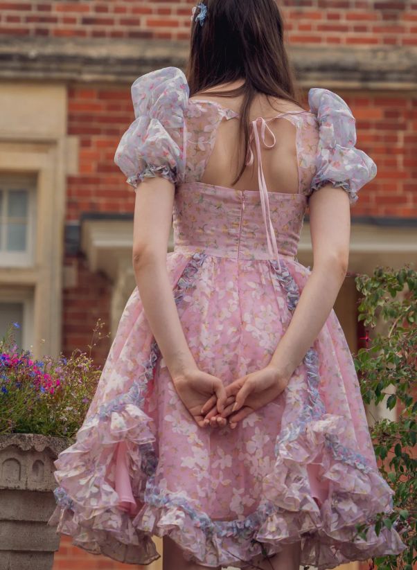 Princess Print Short Sleeve Pink Tulle A-Line Birthday Skirt Homecoming Dress SH6159
